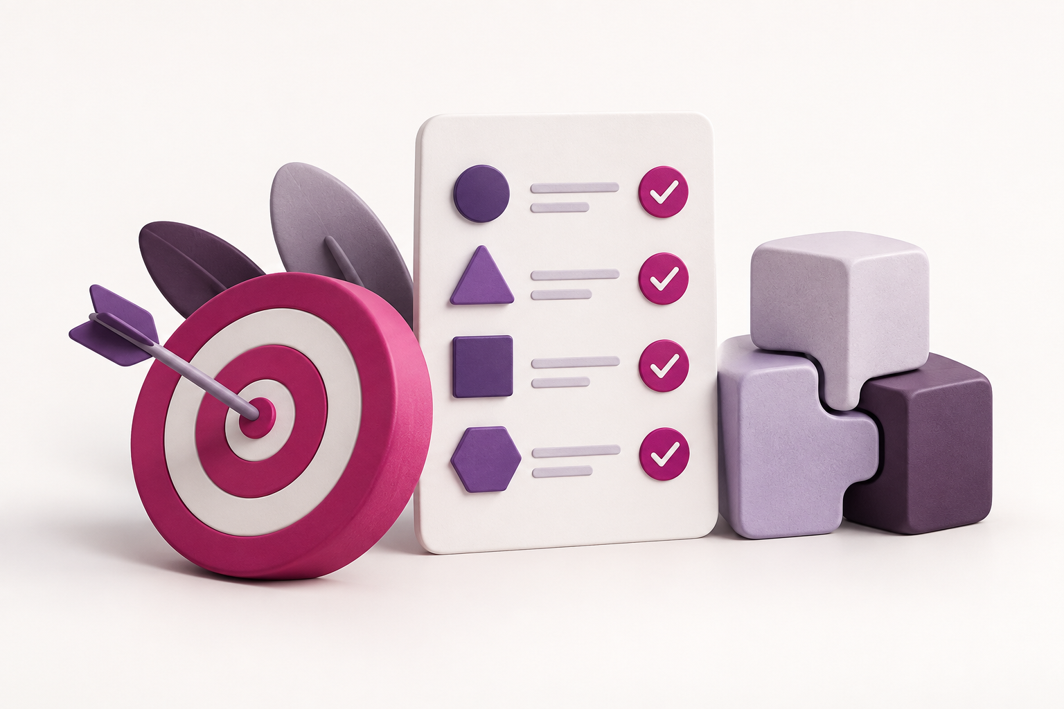 A target, competency checklist and connected blocks representing a clear assessment framework